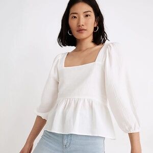 Madewell Millbrook Puff-Sleeve Peplum Top SIZE M